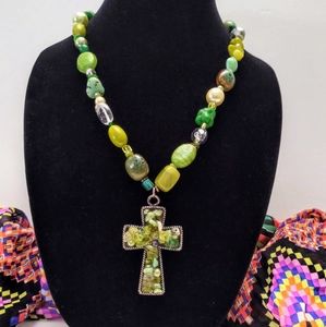 Green Cross Bulky Necklace